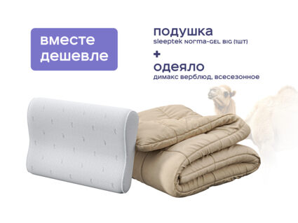 Одеяло Димакс Верблюд всесезонное + подушка Sleeptek Norma-GEL BIG 1427
